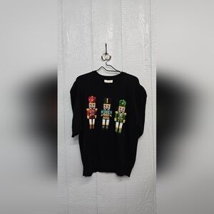 She + Sky Black Knit Sweater Nutcrackers New